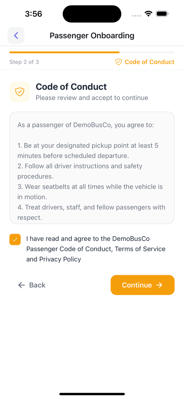 Code of conduct - site safety rules with an agreement tick box