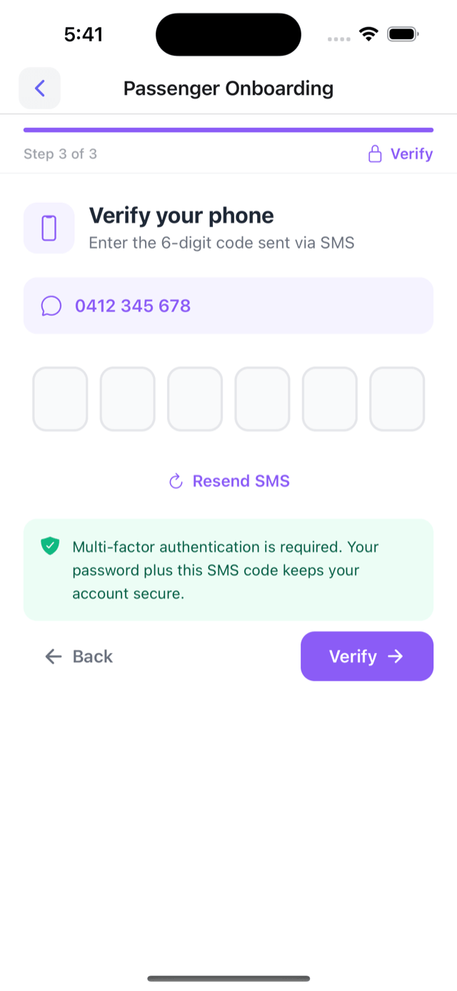 Confirm by text - six-digit code entry sent by SMS