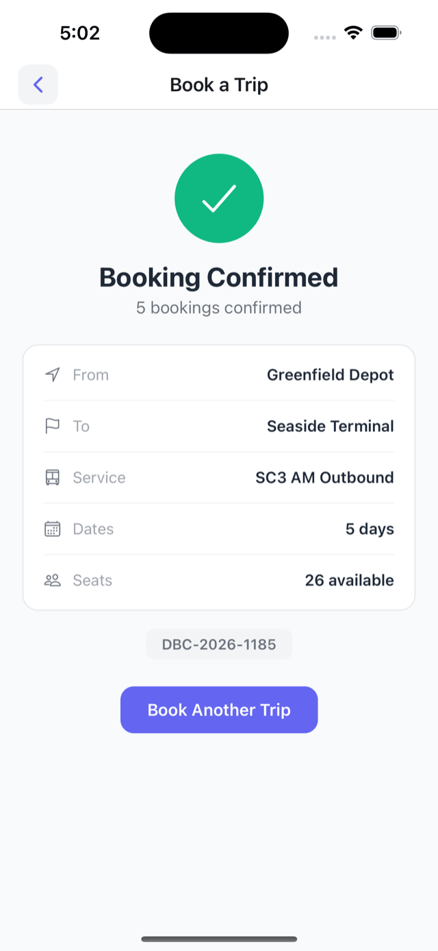 Booked - reference number on a confirmation screen
