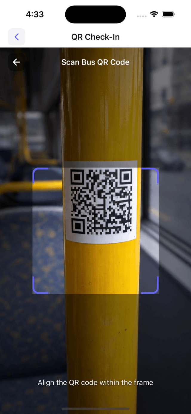Camera scanning the QR code on the bus pole