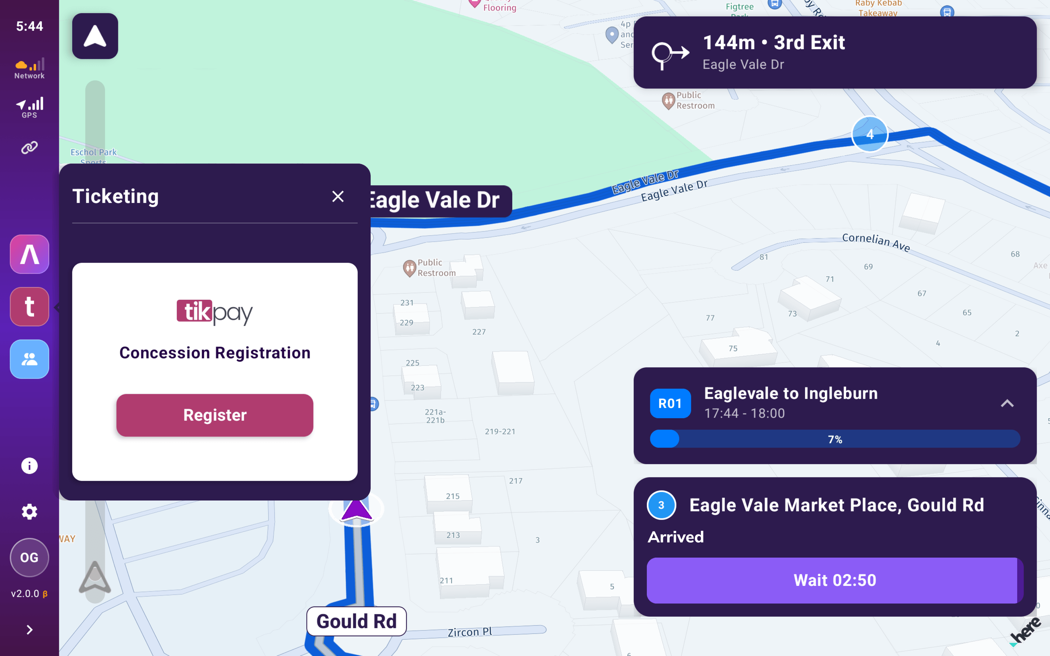 Ticketing - tikpay concession registration overlay alongside live navigation