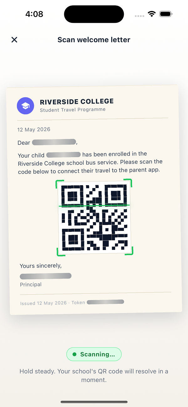 Scanning the school welcome letter QR code
